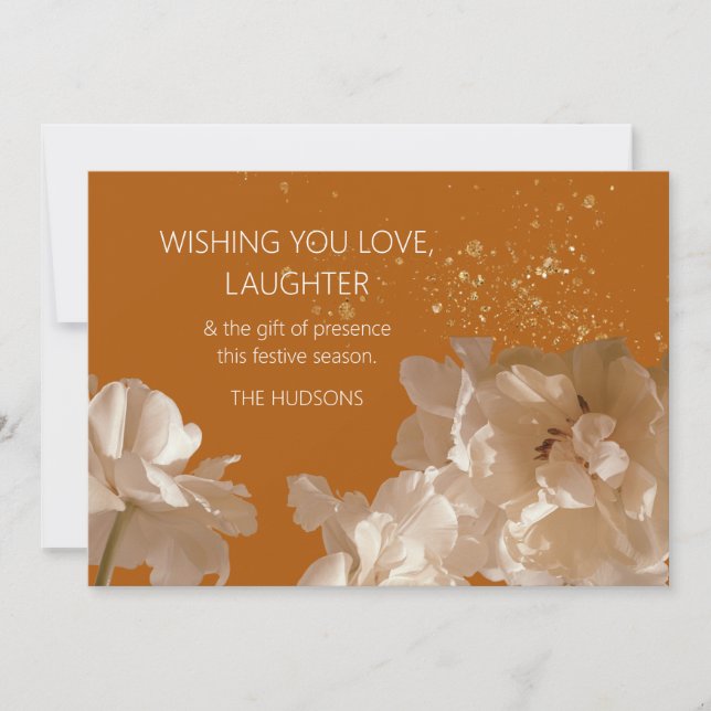 Cartes Pour Fêtes Annuelles Festive moderne | Rust & Gold Dust Floral Noël (Devant)