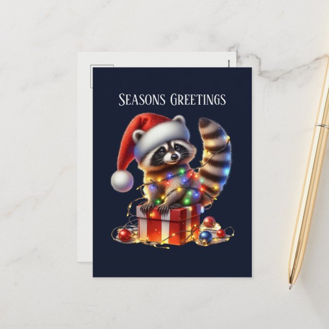 Cartes Pour Fêtes Annuelles Festive Noël ajouter message raccoon (Devant/Arrière en situation)