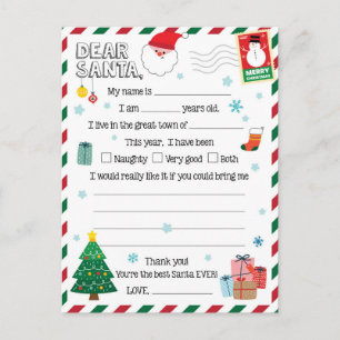 Cartes Pour Fêtes Annuelles Festive Noël cher Père Noël lettre