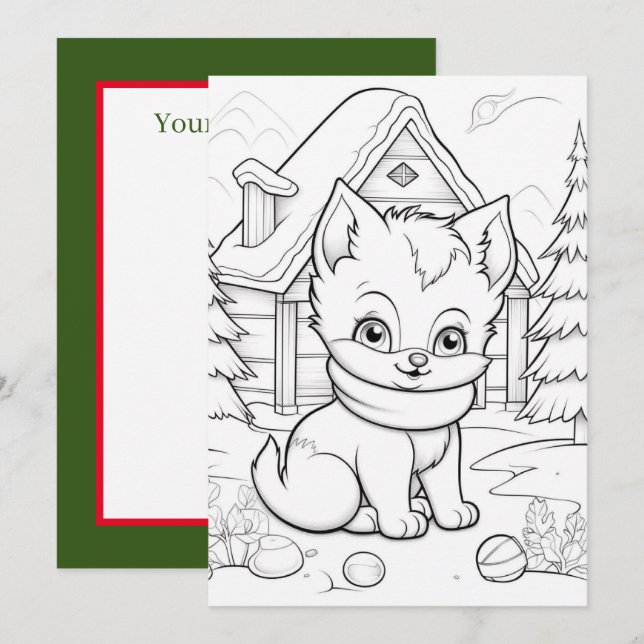 Cartes Pour Fêtes Annuelles Festive Noël enfants colorier chat (Devant / Derrière)