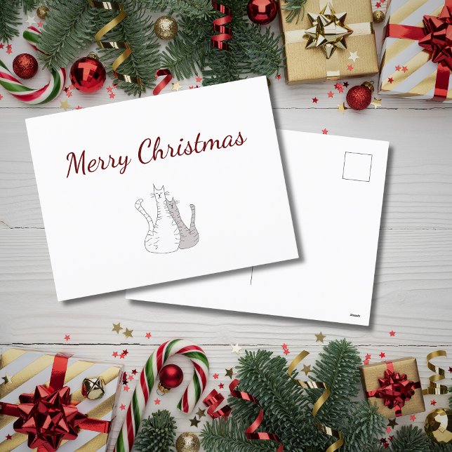 Cartes Pour Fêtes Annuelles Festive Noël mignonne Chats Dessin Vacances (Créateur téléchargé)