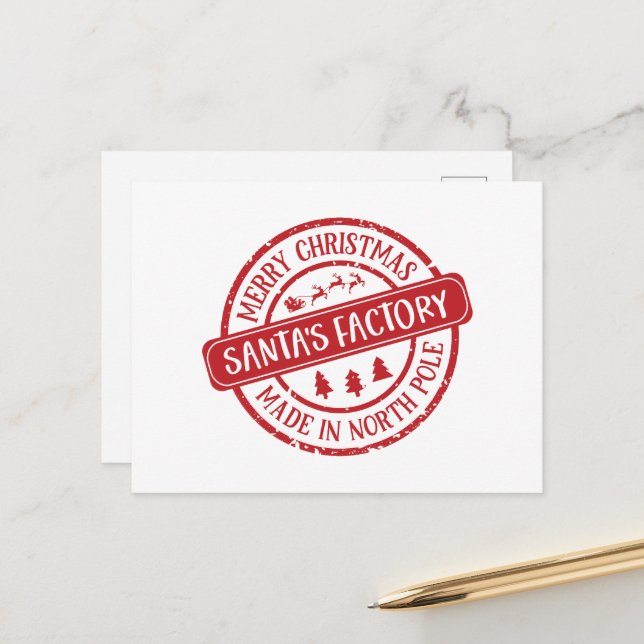 Cartes Pour Fêtes Annuelles Festive Noël Père Noël usine (Devant/Arrière en situation)