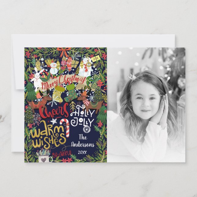 Cartes Pour Fêtes Annuelles Festive Noël Whimsical Photo de vacances (Devant)