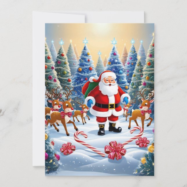 Cartes Pour Fêtes Annuelles Festive Noël Wonderland avec Père Noël & Reindeer (Devant)