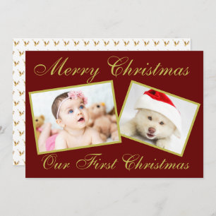 Cartes Pour Fêtes Annuelles Festive Notre premier Noël Gold 2 Photos Fêtes