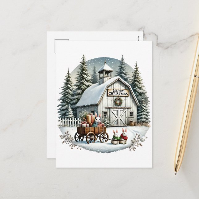 Cartes Pour Fêtes Annuelles Festive Pays grange Joyeux Noël (Devant/Arrière en situation)