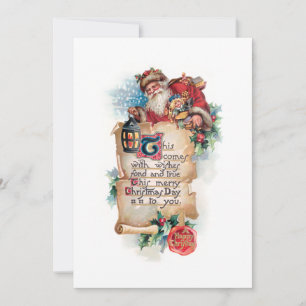 Cartes Pour Fêtes Annuelles Festive Père Noël avec lanterne et défilement et s