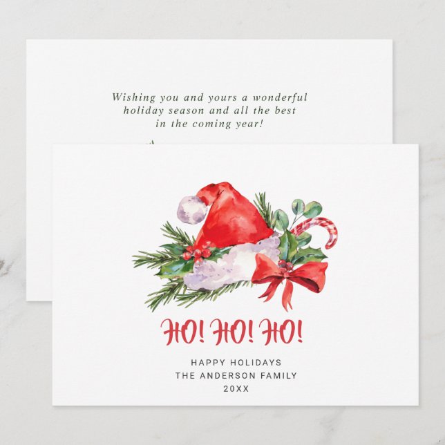 Cartes Pour Fêtes Annuelles Festive Père Noël Casquette Salutation de Noël (Devant / Derrière)