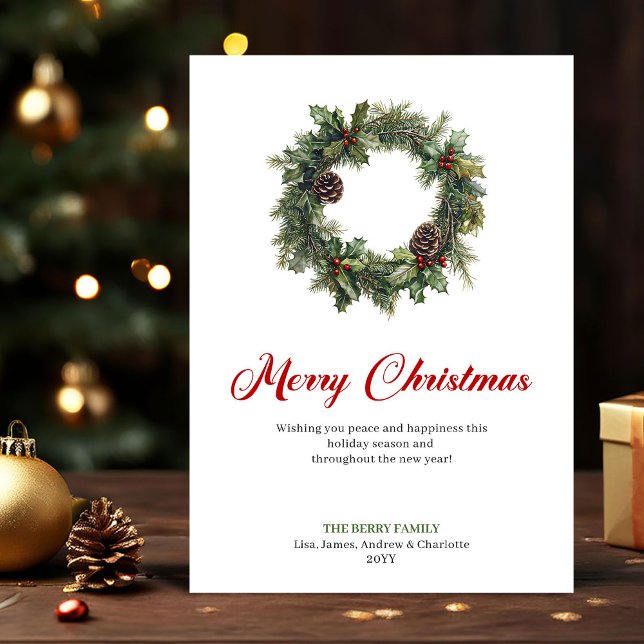Cartes Pour Fêtes Annuelles Festive Pine Wreath Christmas Greeting Digital  (Festive Pine Wreath Christmas Greeting Digital Card)
