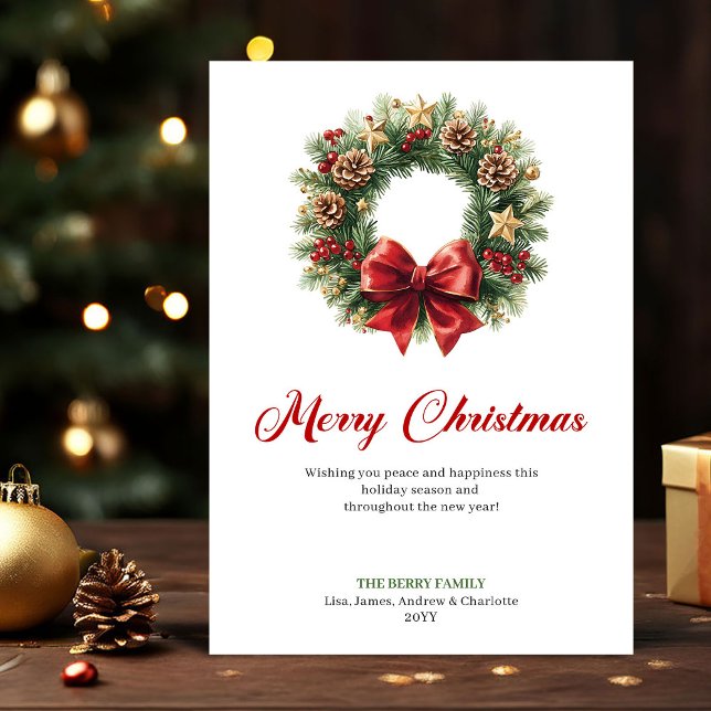 Cartes Pour Fêtes Annuelles Festive Pine Wreath Christmas Greeting Printable (Festive Pine Wreath Christmas Greeting Printable Holiday Card)