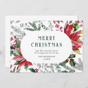 Cartes Pour Fêtes Annuelles Festive Poinsettia Christmas Mistletoe Photo