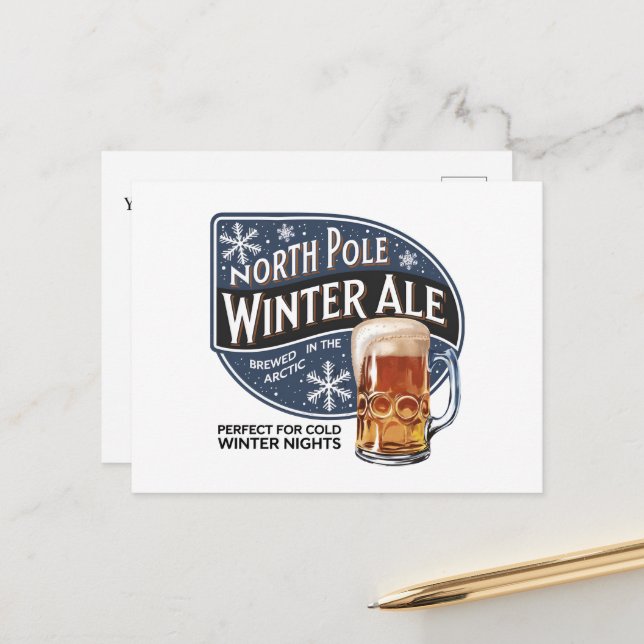Cartes Pour Fêtes Annuelles Festive Pôle Nord Winter Ale ajouter le message (Devant/Arrière en situation)