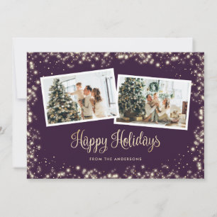 Cartes Pour Fêtes Annuelles Festive Purple Twinkle Lights Stars Photo