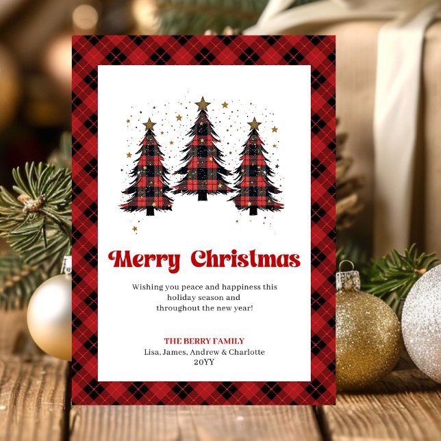 Cartes Pour Fêtes Annuelles Festive Red Black Tartan Holiday Greeting Card (Festive Red Black Tartan Holiday Greeting Card)