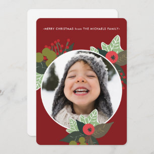 Cartes Pour Fêtes Annuelles Festive Red Botanical Circle Photo Noël
