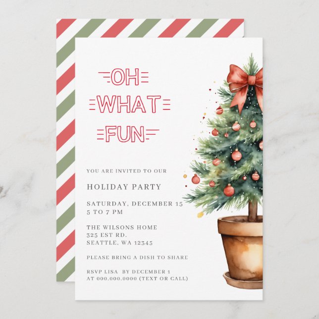 Cartes Pour Fêtes Annuelles Festive Red Bow Christmas Tree Party (Devant / Derrière)