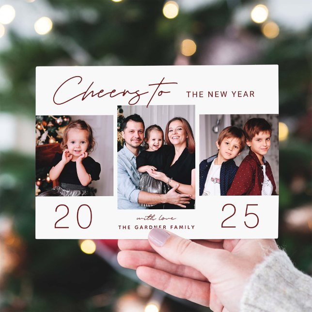 Cartes Pour Fêtes Annuelles Festive Red Cheers au Nouvel An 2022 | 3 Photo (Créateur téléchargé)