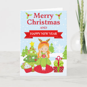 Cartes Pour Fêtes Annuelles Festive Red cheveux Noël Princesse