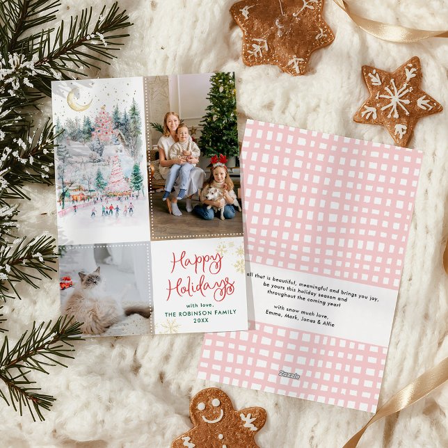 Cartes Pour Fêtes Annuelles Festive Red Green Forest Joyeuses Vacances 2 Photo (Créateur téléchargé)