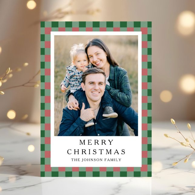Cartes Pour Fêtes Annuelles Festive red Green Plaid Photo Christmas (Festive red Green Plaid Photo Christmas Holiday Card)
