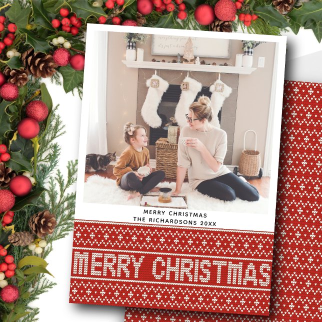 Cartes Pour Fêtes Annuelles Festive Red Nordic Sweater Christmas Texte Motif (Créateur téléchargé)