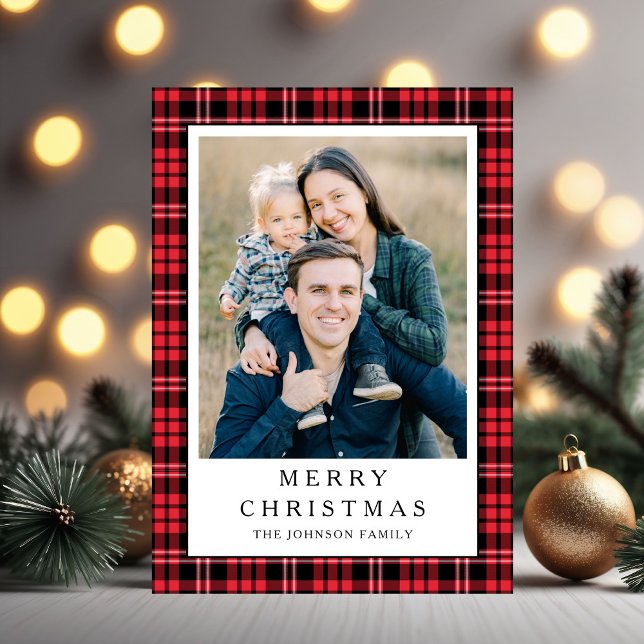 Cartes Pour Fêtes Annuelles Festive Red Plaid Photo Christmas (Festive Red Plaid Photo Christmas Holiday Card)