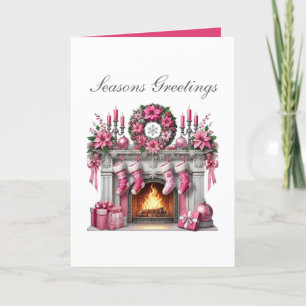 Cartes Pour Fêtes Annuelles Festive rose cheminée de Noël ajouter le message