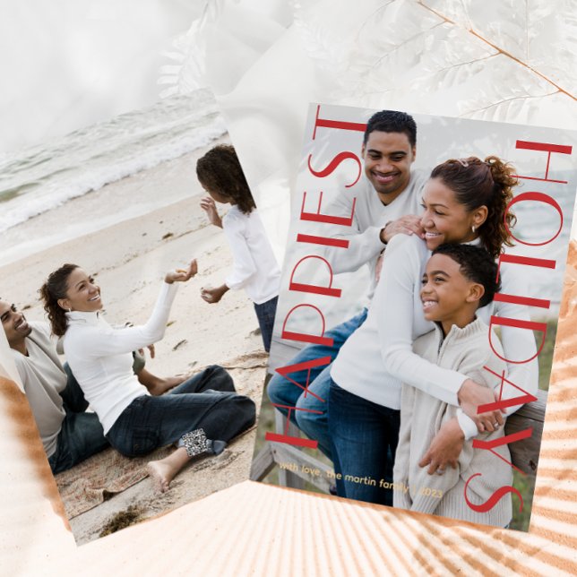 Cartes Pour Fêtes Annuelles Festive Rouge Deux Photo Les Fêtes Les Plus Heureu (Créateur téléchargé)