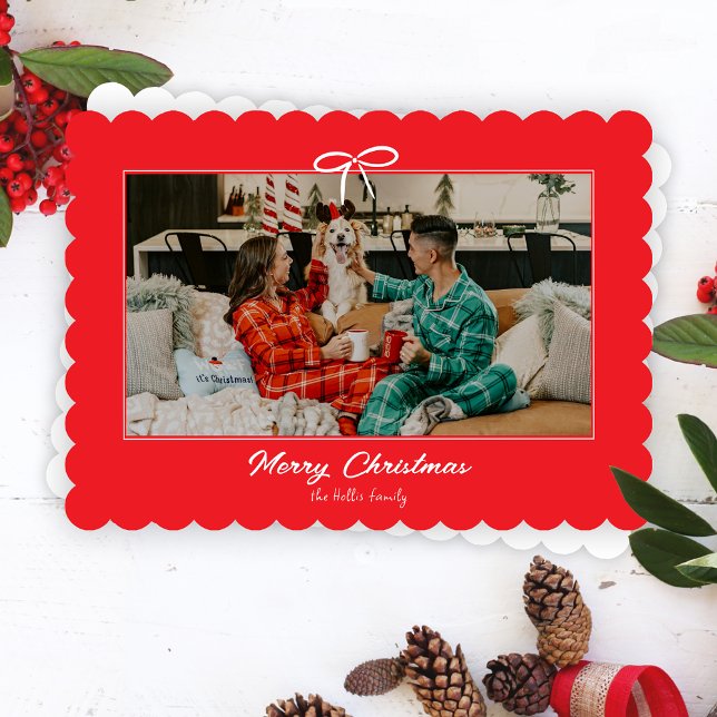 Cartes Pour Fêtes Annuelles Festive Rouge et Blanc Bow Noël photo (Créateur téléchargé)