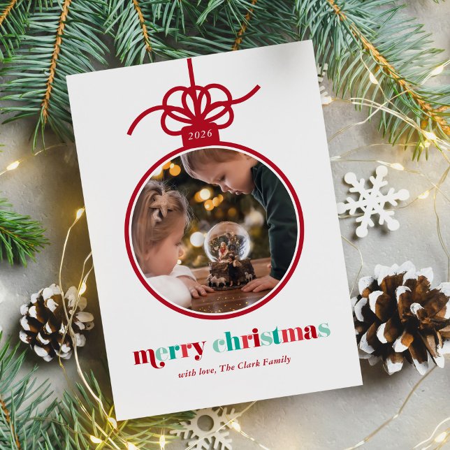 Cartes Pour Fêtes Annuelles Festive Rouge et Vert Lettres Ornament Photo (Créateur téléchargé)