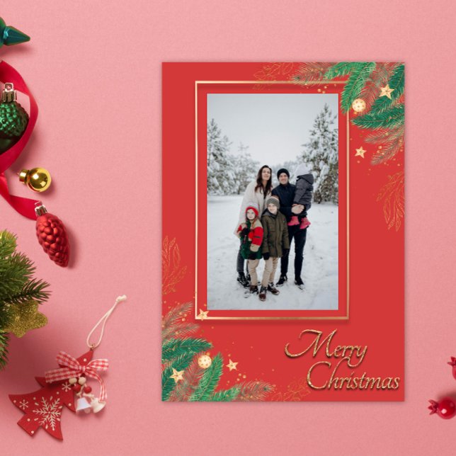 Cartes Pour Fêtes Annuelles Festive Rouge Joyeux Noël Photo (Créateur téléchargé)