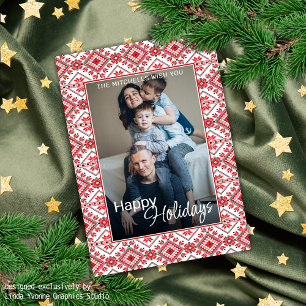 Cartes Pour Fêtes Annuelles Festive Rouge Noir Classique Nordique Fair Isle Mo