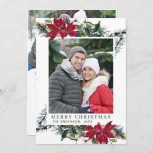 Cartes Pour Fêtes Annuelles Festive Rouge Poinsettia Noël Salutation 2 PHOTO