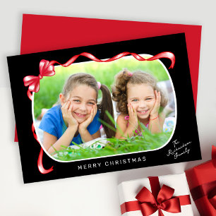 Cartes Pour Fêtes Annuelles Festive Rouge Ruban et Bow courbe photo Noël
