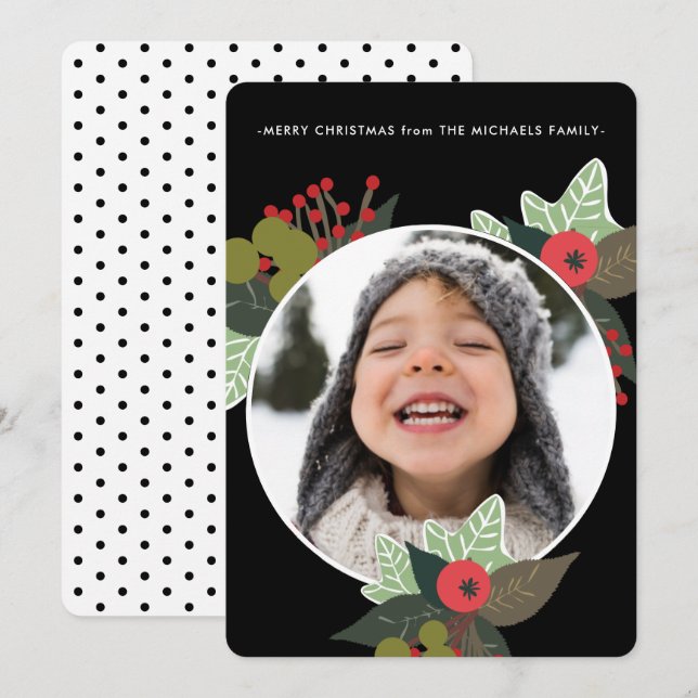 Cartes Pour Fêtes Annuelles Festive Rustique Cercle Botanique Photo Noël (Devant / Derrière)