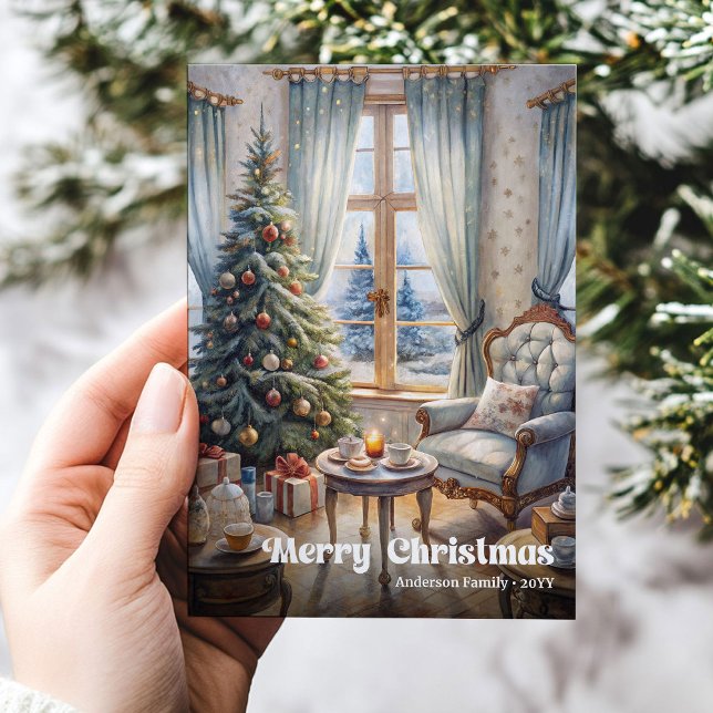 Cartes Pour Fêtes Annuelles Festive scene greeting card red green traditional (Festive scene greeting card red green traditional

)