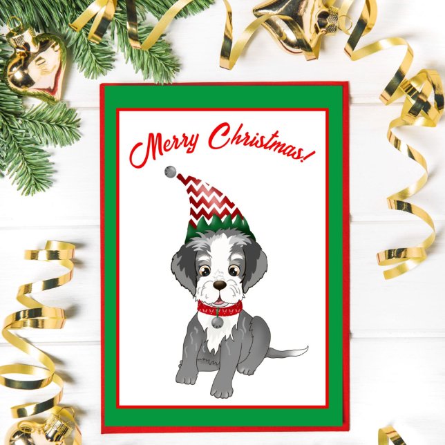 Cartes Pour Fêtes Annuelles Festive Schnauzer Puppy Joyeux Noël (Créateur téléchargé)