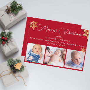 Cartes Pour Fêtes Annuelles Festive Star de Noël Photo Naissance de bébé Annon