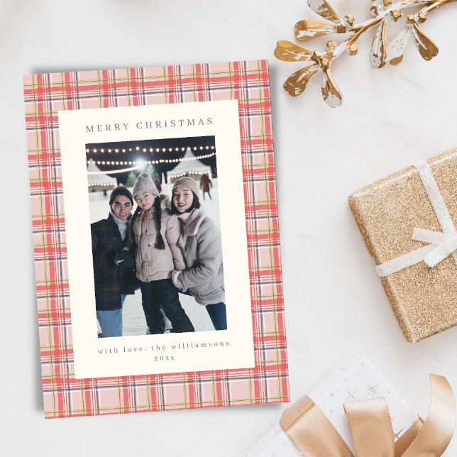 Cartes Pour Fêtes Annuelles Festive Tartan Plaid Red Christmas Letter Photo (Créateur téléchargé)