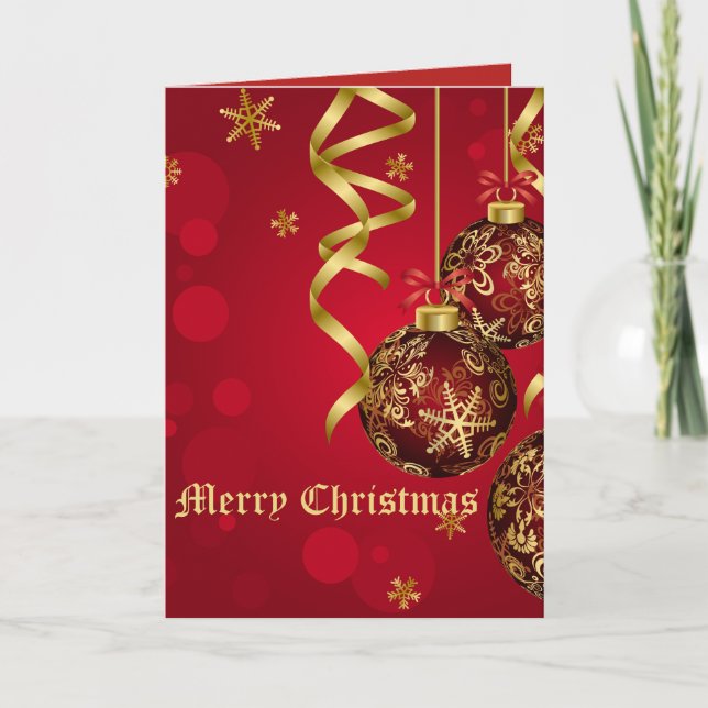 Cartes Pour Fêtes Annuelles Festive tendance Rouge et ornements de Noël doré (Devant)