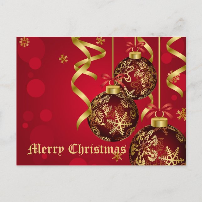 Cartes Pour Fêtes Annuelles Festive tendance Rouge et ornements de Noël doré (Devant)