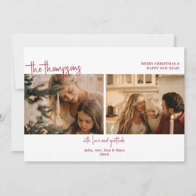 Cartes Pour Fêtes Annuelles Festive Two Photo Collage Budget simple Noël (Devant)