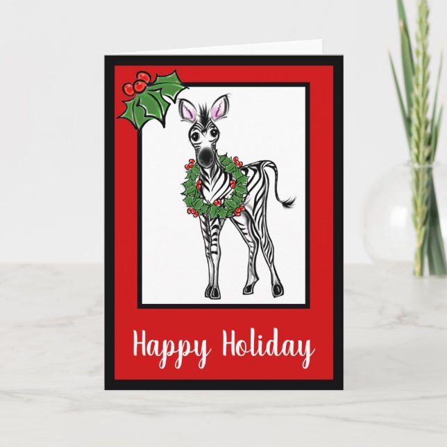 Cartes Pour Fêtes Annuelles Festive vacances mignon Zebra dessin saint feuille (Devant)