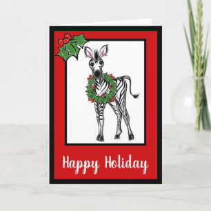 Cartes Pour Fêtes Annuelles Festive vacances mignon Zebra dessin saint feuille