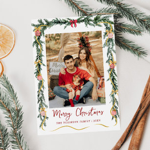 Cartes Pour Fêtes Annuelles Festive verdure & vaches Joyeux Noël 1 Photo