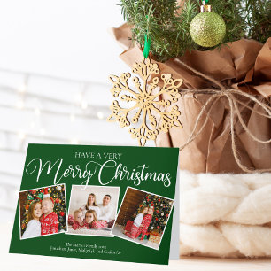 Cartes Pour Fêtes Annuelles Festive Vert Très Joyeux Noël 3 Photo Collage