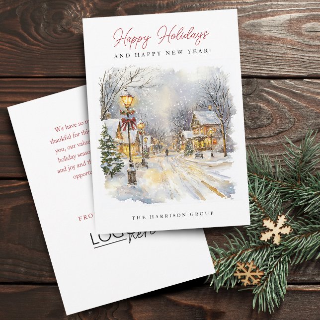 Cartes Pour Fêtes Annuelles Festive Winter Scène Your Logo (Festive Winter Scene Your Logo Business Holiday Card)