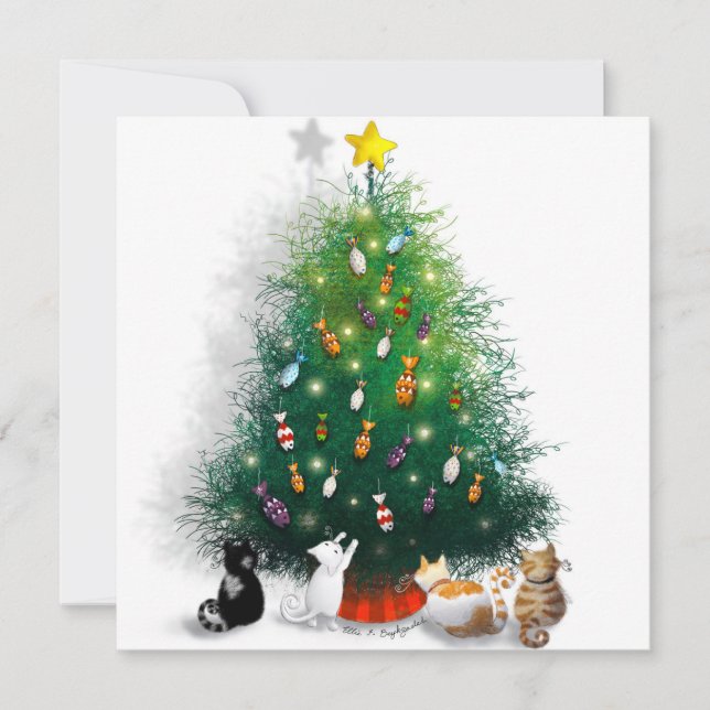 Cartes Pour Fêtes Annuelles Festivités Félines : 'Fishmas' Tree (Devant)