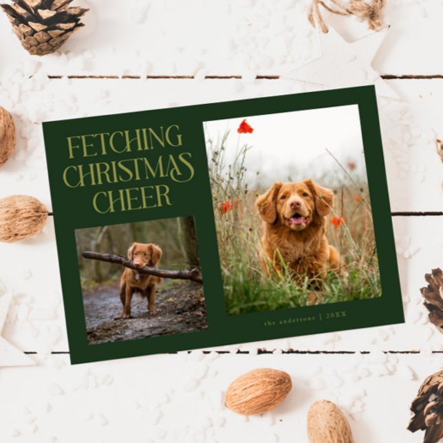 Cartes Pour Fêtes Annuelles Fetching Christmas Cheer Green Dog Photo  (Créateur téléchargé)