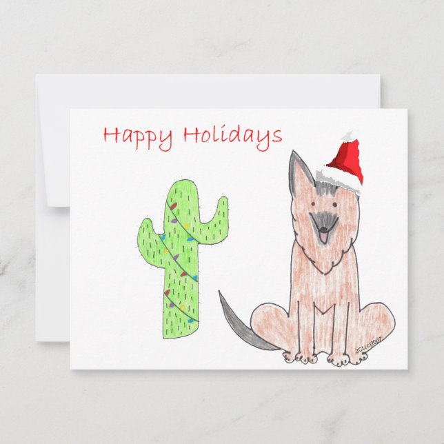 Cartes Pour Fêtes Annuelles Fête allemande Shepard Chien Cactus (Devant)